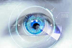 Close up eyes of technologies in the futuristic. : contact lens