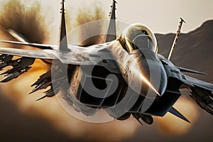 Close up of an F 15 Eagle fighter jet using its afterburners