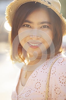 Close up face of beautiful asian woman toothy smiling face with