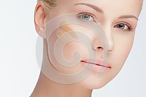 Close-up face with cosmetic foundation