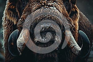 Close up of face of Mammoth with large tusks