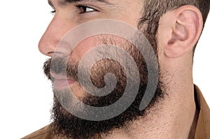 Close up of face of man with beard and mustache
