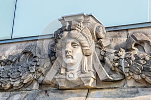 Close-up for face scupulture on the roof of Bundestag in Berlin