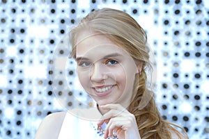 Close up face of smiling woman with european appearance