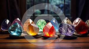 close up of faceted chakra gemstones