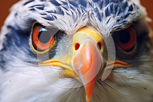 close-up of falcons piercing eyes and sharp beak