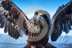 close-up of falcons talons ready to prey mid-flight