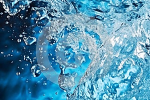 Close up falling drop of clear water with waves splash purity liquid reflection transparent macro photography impact