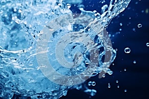 Close up falling drop of clear water with waves splash purity liquid reflection transparent macro photography impact