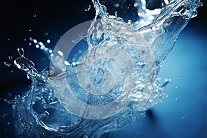 Close up falling drop of clear water with waves splash purity liquid reflection transparent macro photography impact