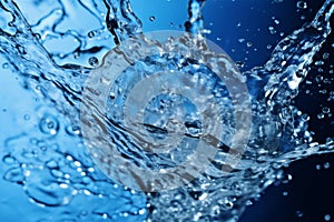 Close up falling drop of clear water with waves splash purity liquid reflection transparent macro photography impact