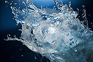 Close up falling drop of clear water with waves splash purity liquid reflection transparent macro photography impact