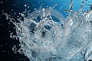 Close up falling drop of clear water with waves splash purity liquid reflection transparent macro photography impact