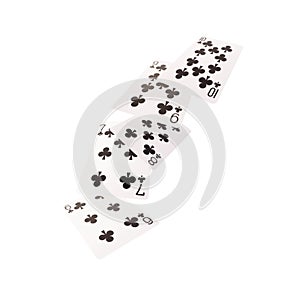 Close up of falling playing cards. Straight flush