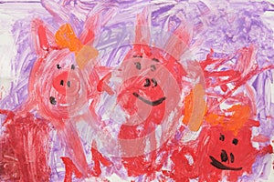Close up. A family of three pink pigs. Creative activities with children 4-5 years old on the development of fine motor skills of