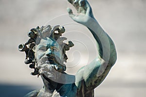 Close-up of the famous Dancing Faun statue at the House of the Faun, Pompeii, Italy