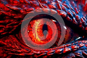 Close-up of fantasy dragon eye. Mythological evil. Dangerous creature