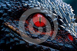 Close-up of fantasy dragon eye. Mythological evil. Dangerous creature