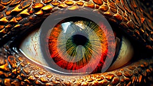 Close-up of fantasy dragon eye. Mythological evil. Dangerous creature