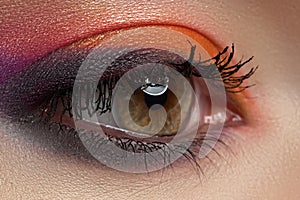 Close-up of fashion eyes make-up, bright eyeshadow