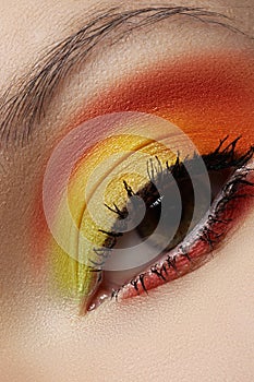 Close-up of fashion eyes make-up, bright eyeshadow