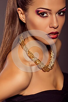 Close up fashion portrait. Model shooting. Makeup and hairstyle