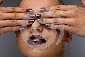 Close Up Fashion Woman With Professional Makeup And Nails