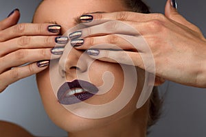 Close Up Fashion Woman With Professional Makeup And Nails