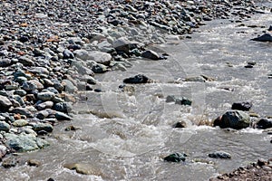 Close-up of a fast small mountain river
