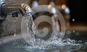 Close-Up of Faucet With Water Flowing.