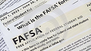 Close up of federal financial aid application