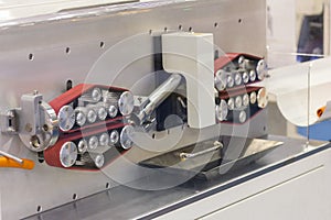 Close up feeder unit of automatic cable measuring cutting stripping crimping machine for high technology industrial work