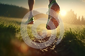 Close Up Feet of Runner Running Toward Forest AI Generated