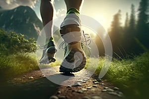 Close Up Feet of Runner Running Toward Forest AI Generated