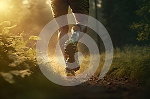 Close Up Feet of Runner Running Toward Forest AI Generated