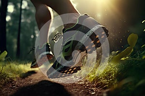 Close Up Feet of Runner Running Toward Forest AI Generated