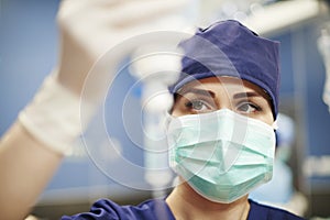 Close up of female anesthesiologist photo