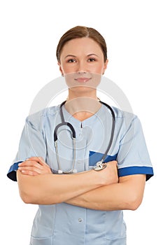 Close-up of female doctor nurse smiling
