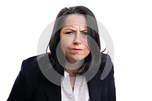 Close-up of female entrepreneur making angry expression