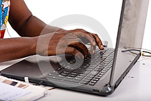 Close up of female hands typing keyboard on laptop