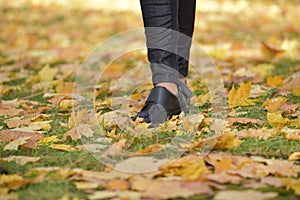 Close up of female shoes walking