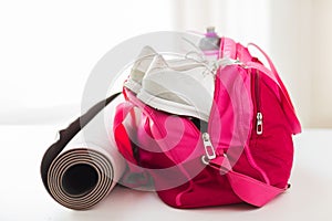 Close up of female sports stuff in bag