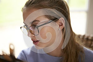 Close Up Of Female Teenage Artist Working Behind Easel