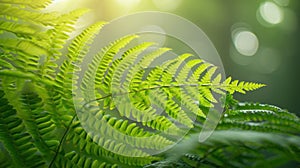 A close up of a fern leaf in the sunlight, AI