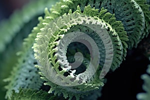 close-up of a ferns unfurling fractal structure