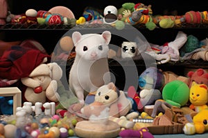 close-up of ferrets toy collection