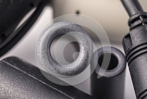 Close up of a ferrite bead inductor