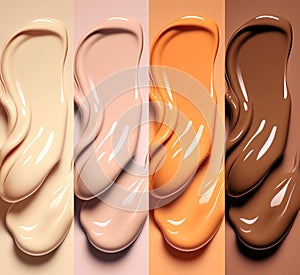 Close-up a few swatches of face cream foundation in different shades