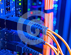 Fiber Optic Cables Connected to a Server