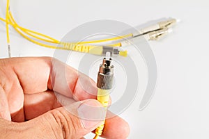 Close up of a fiber optic patchcord head